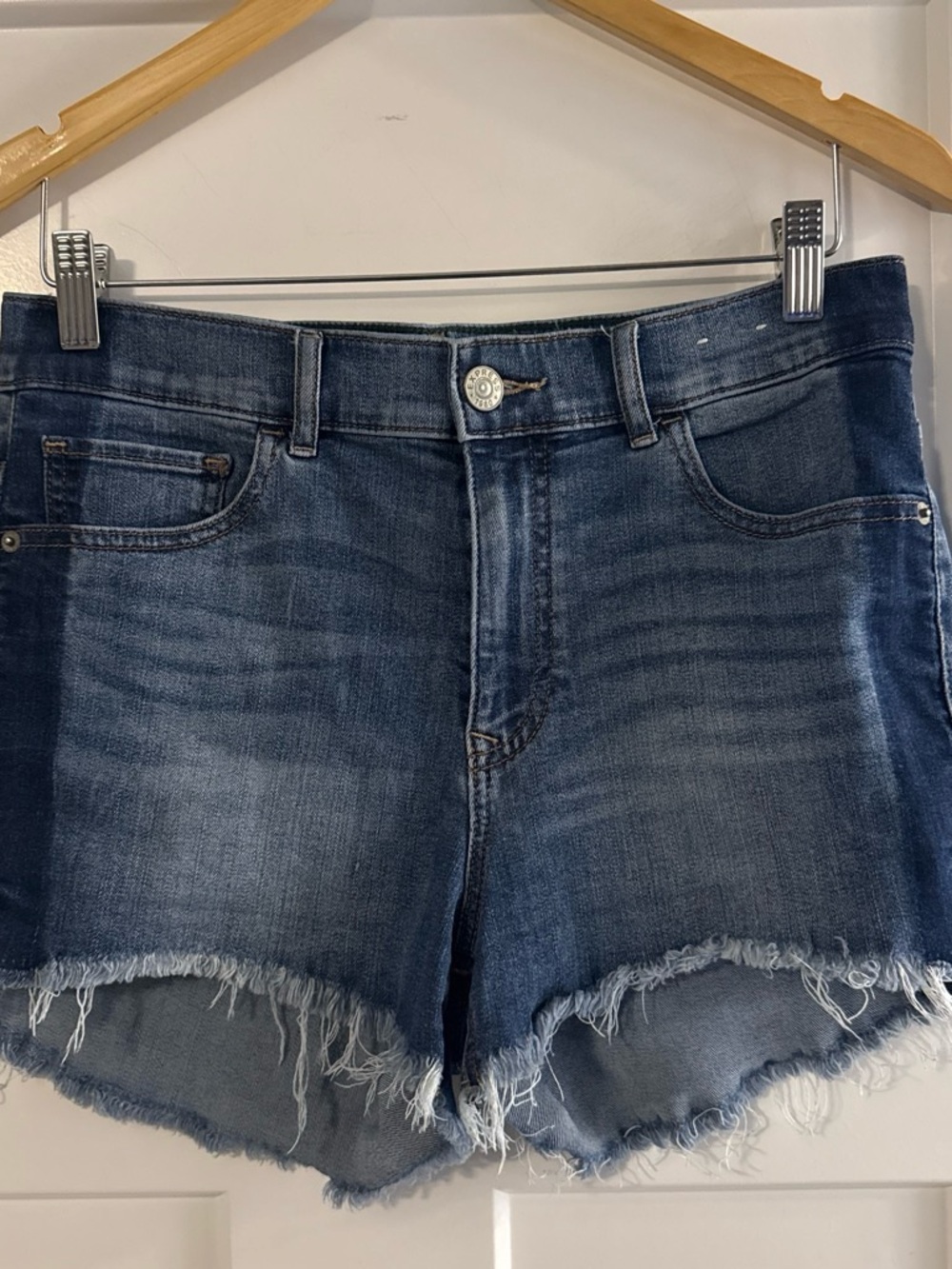 Express Women's Distressed Denim Shorts - Blue Wash